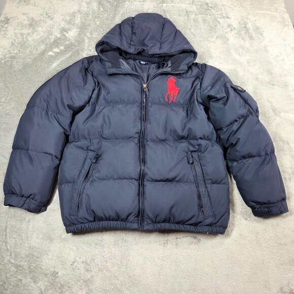 Vintage Polo Ralph Lauren Coat Boys XL Navy Blue Down Filled Puffer Preppy READ - Picture 1 of 13